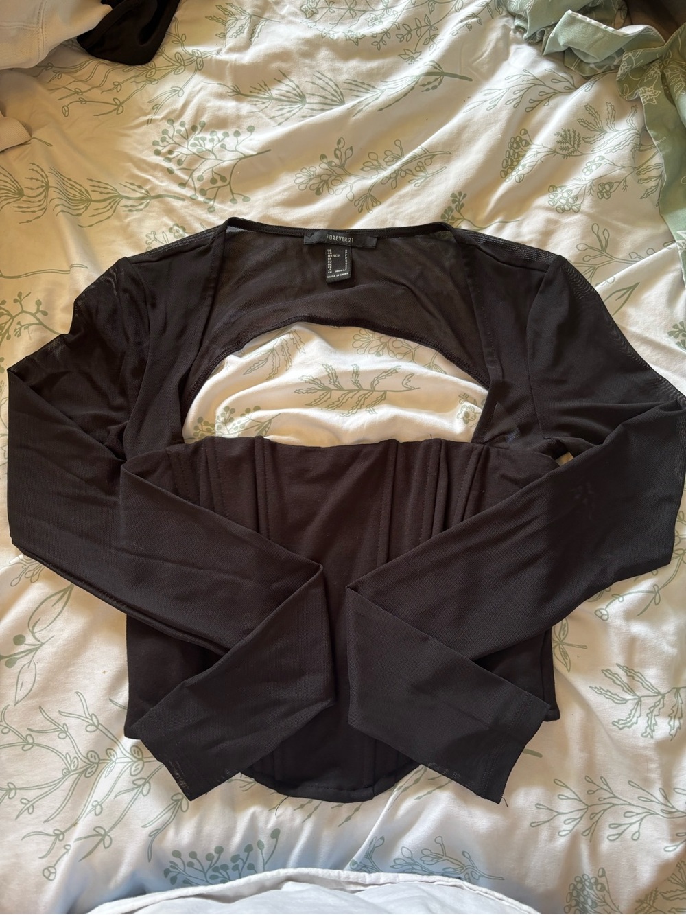 Forever 21 Black Long Sleeve Cutout Corset Top